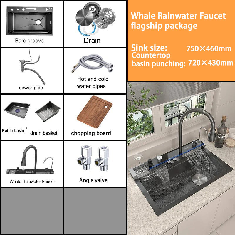 Modern Waterfall Sink with Temperature Display