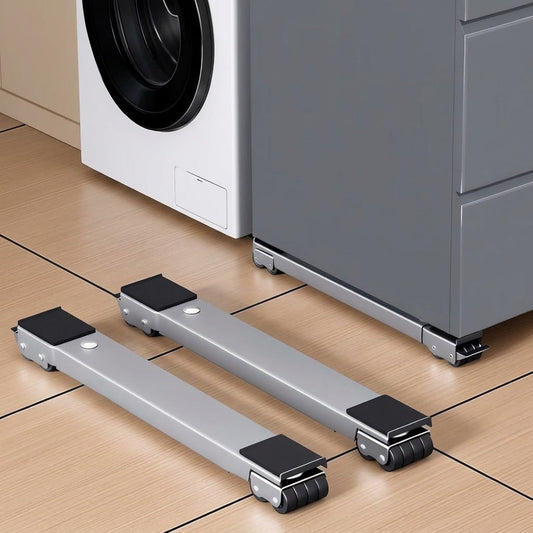 Universal Mobile Washing Machine and Refrigerator Base Stand with Swivel Wheels, Anti-Vibration and Height Extension Bracket