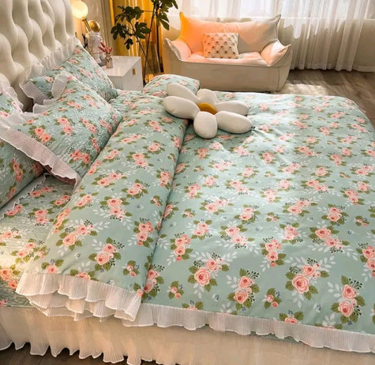Fairy Lace USA-Style Double-Sided Quilted Cotton Bedspread – Princess Non-Slip Thick Bed Sheet