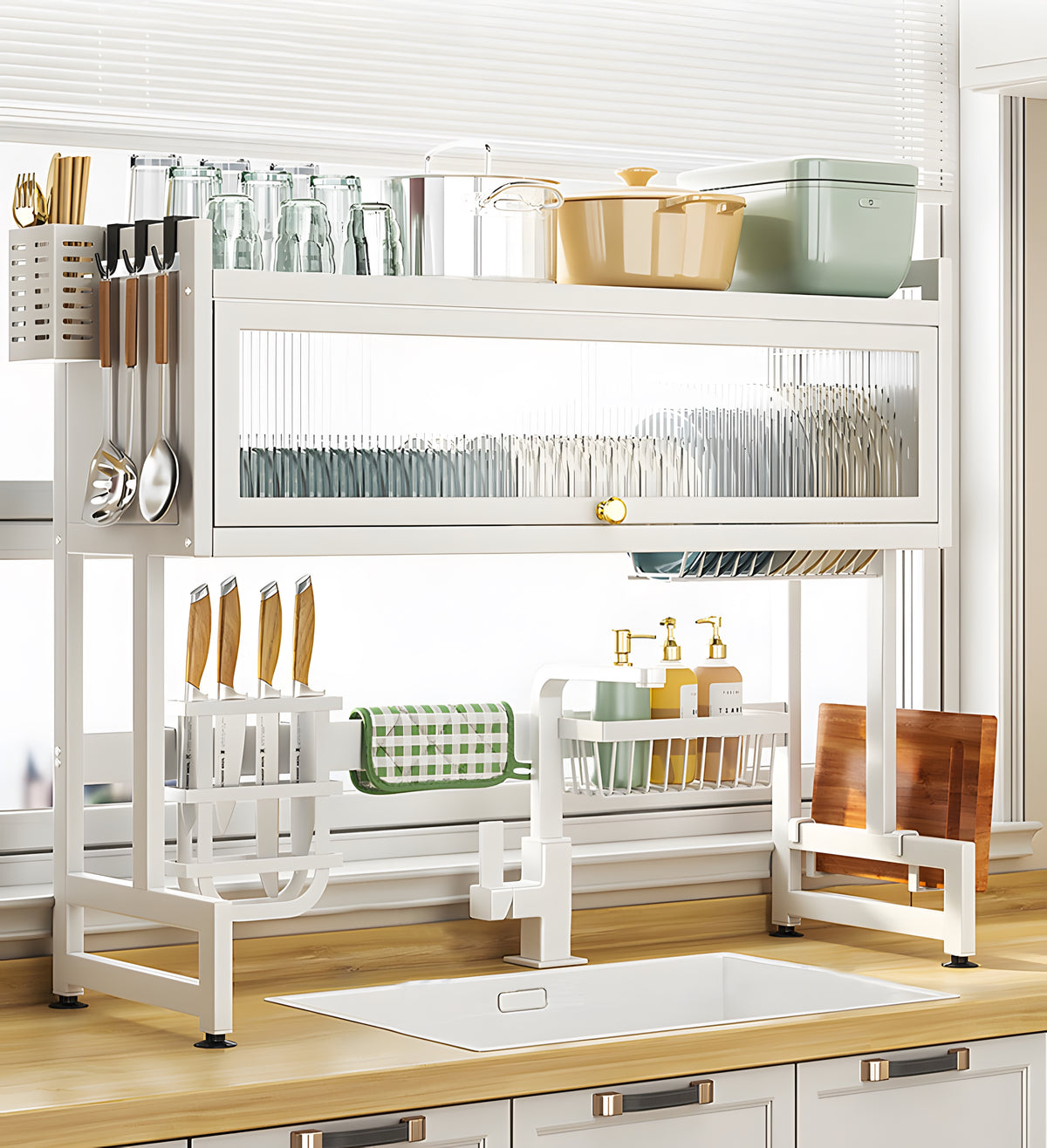 Dish Rack Over The Sink With Cutlery Drainer